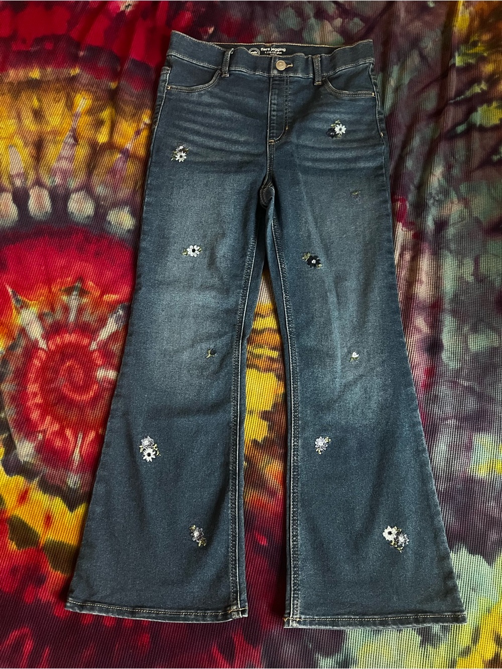 Girls Boho Flare Jegging with Embroidered Flowers